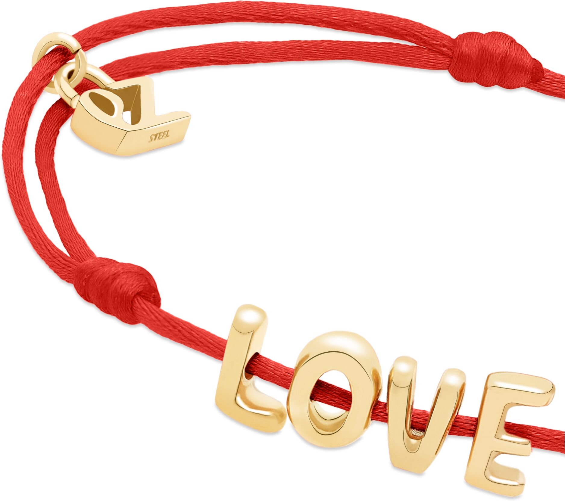 Armband ECHTZEIT "Schmuck Geschenk Edelstahl-Nylon-Armband Love Letters", gelbgoldfarben, rot, Armbänder, Damen, 21cm, Edelstahl Nylon, Edelstahl, Nylon, Armband