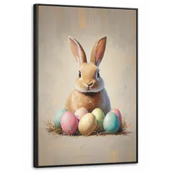 LEINWAND Bilder mit Rahmen - Osterhase - Pastell - Eier - 60x90