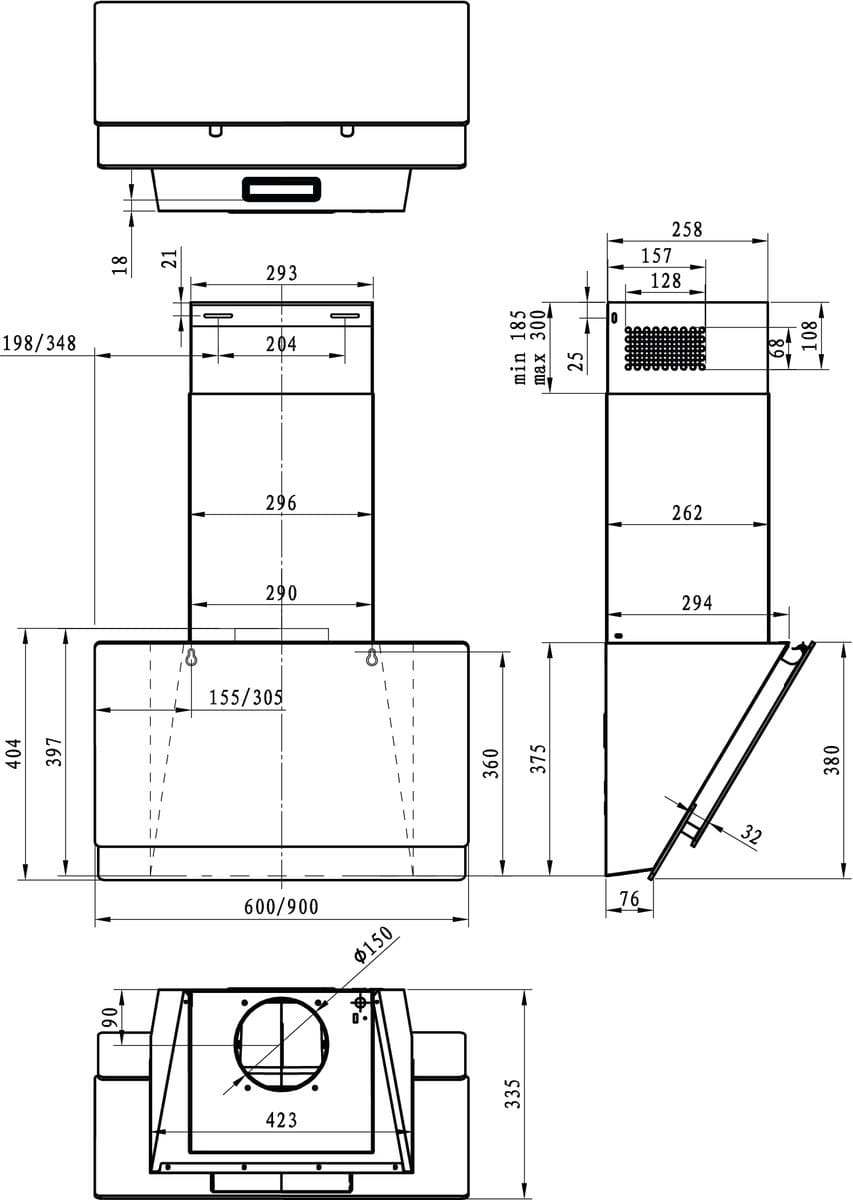 Gorenje W6TB Abluft/Umluft Dunstabzugshaube/Esse Wand 60 cm (Schwarz) 736254