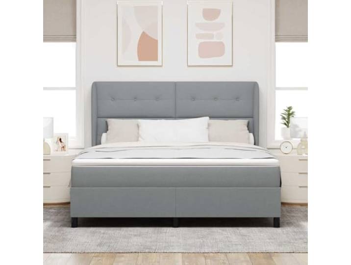 KTHLBRH Bett hellgrau 180 x 200 cm mit Kopfteil Verstellbares Kopfteil, Holzrahmen, mittelgroße Matratze, inklusive Topper
