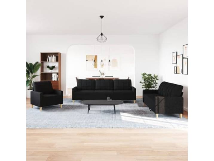 KTHLBRH Sofa-Set, 3-teilig, schwarz, Stoff aus Polyester Robustes Metallgestell, Schaumgummi, 1 Sofa, 1 2-Sitzer-Sofa, 1 3-Sitzer-Sofa