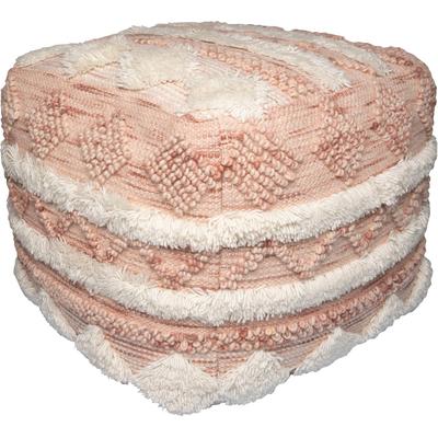 Pouf KAYOOM "Bohist 225 50cm x 50cm, Strukturen mit Fransen und Quasten", rosa (rosa, creme), B:50cm H:45cm T:50cm, Baumwolle, Vlies, Poufs, Pouf, handgefertigt, Unikat, sehr gut kombinierbar, vielfältig im Einsatz