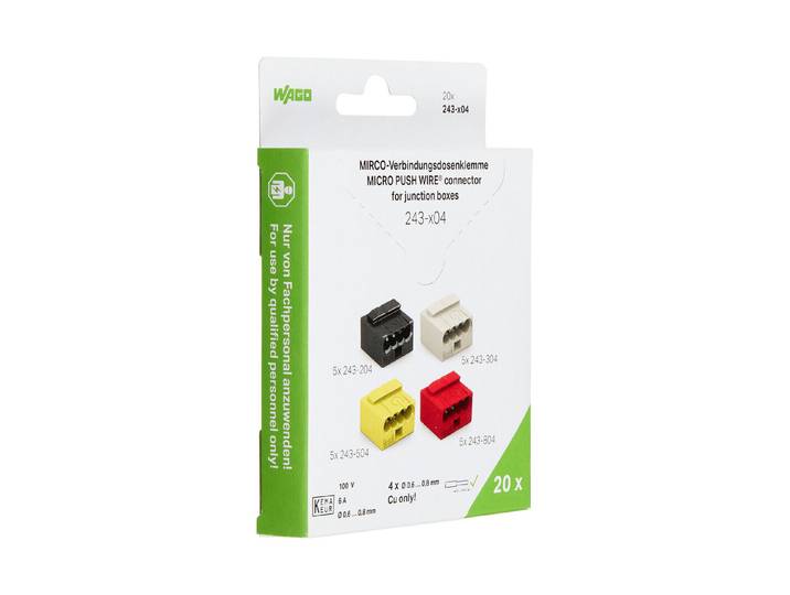 Wago Steckklemme Micro 4x 0.6-0.8mm² 5x gr, 5x rt, 5x gb, 5x ws, 20 Stk.
