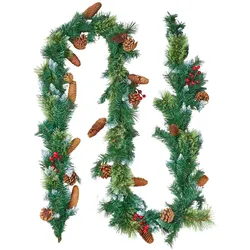VEVOR Weihnachtsgirlande, 2750 mm künstliche Tannengirlande mit Lichterkette, Weihnachtsdeko mit Beeren-Büscheln, Tannennadeln, Tannenzapfen, realistische Weihnachtskollektion für Kaminsims & Kamin