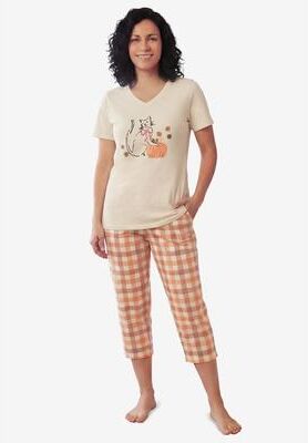 Plus Size Women's Capri Pajamas by Only Necessities in Ivory Cat (Size 5X)
