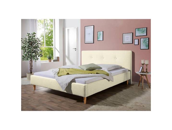 Lit capitonné Mosvik 160 x 200cm Tissu structuré Beige/Beige