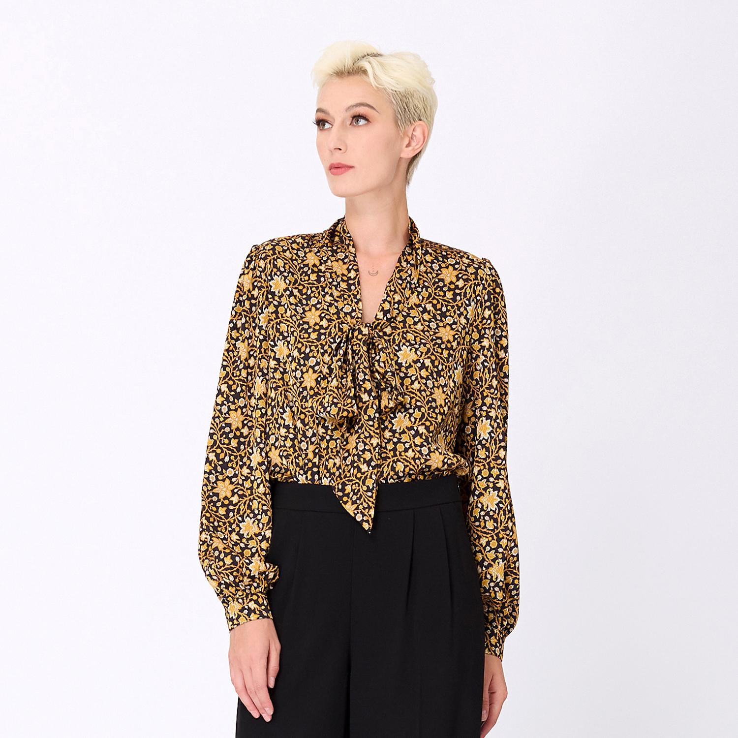 Bluse mit Ascot-Krawatte und Art-Deco-Print