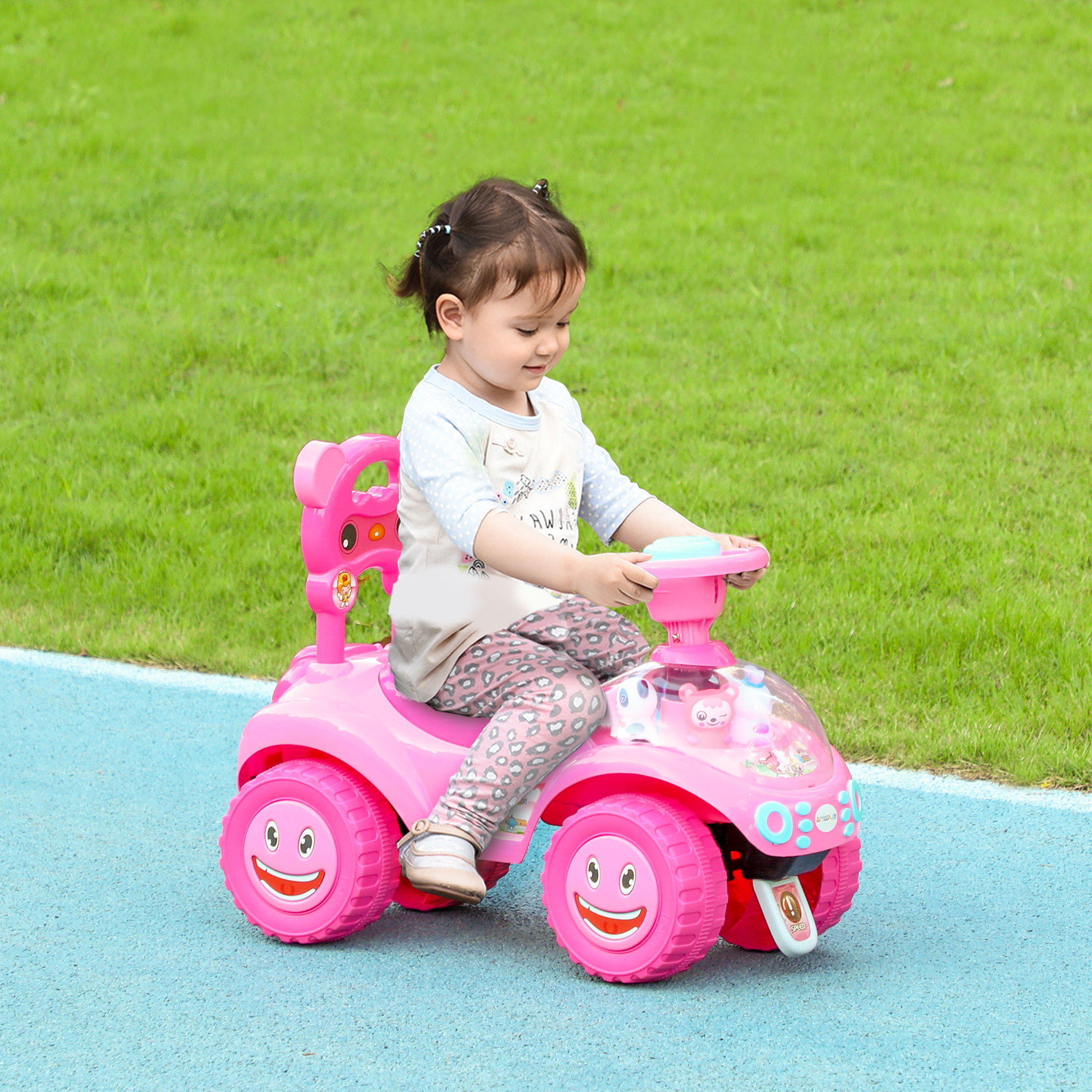 Aiyaplay Macchina Cavalcabile per Bambini con Clacson, Luci, Musica e Vano Portaoggetti, Rosa   Aosom Italy