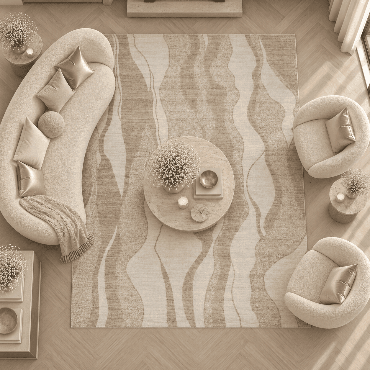 Anya Beige Abstract Wave Rug, 240 x 170cm