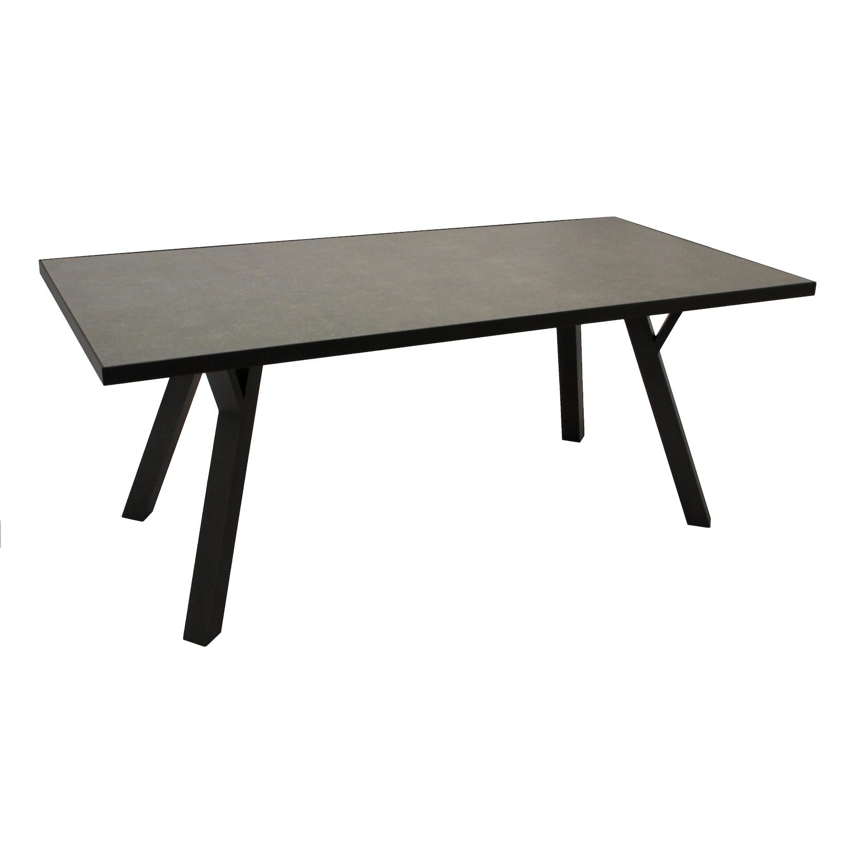 Tisch MANCIANO 180x90cm, Aluminium dunkelgrau + Glas in Keramikoptik dunkelgrau