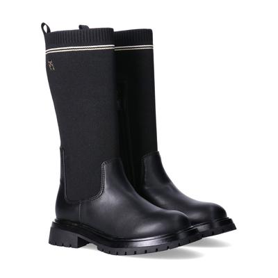 Stiefel TOMMY HILFIGER, Mädchen, Gr. 38, Textil, schwarz, Lederimitat, Textil, Schuhe Stiefel, Reiterstiefel, Langschaftstiefel mit softem Textilschaft