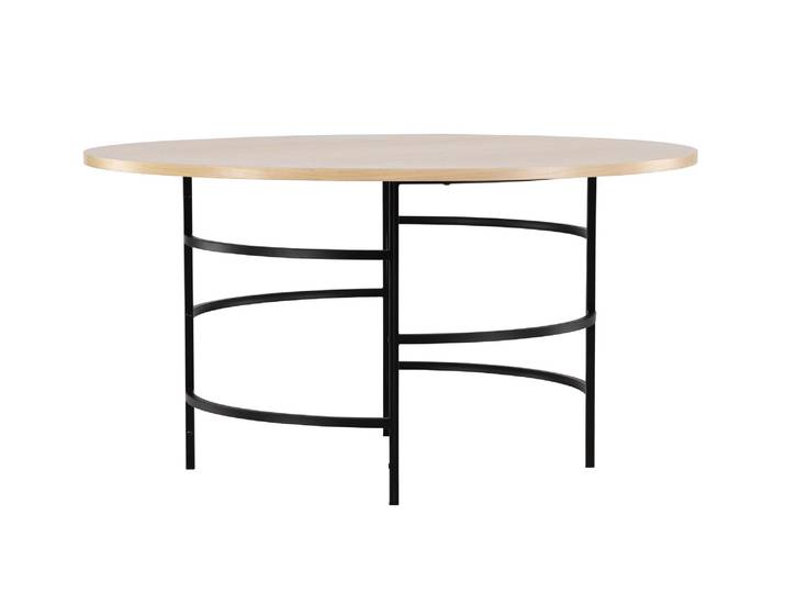 Esstisch VENTURE HOME Copenhagen, runder Esstisch Ø 140 cm in skandinavischer Eleganz , schwarz, weißgewaschen, weißgewaschen, B:140cm H:74cm T:140cm, Eucalyptus urophylla, Tische, Esstisch, Esszimmertisch, MDF, Metallbeine, rund, geräumig, kontrastreich