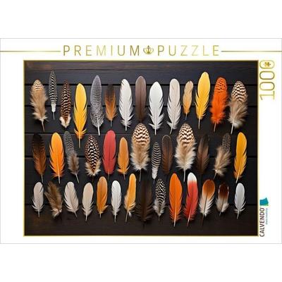 CALVENDO Puzzle Federsammlung - bunte Federn arrangiert | 1000 Teile Lege-Größe 64x48cm Foto-Puzzle für glückliche Stunden