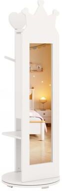 Costway Free-Standing Full Length Mirror Kids Jewelry Armoire Cabinet-White