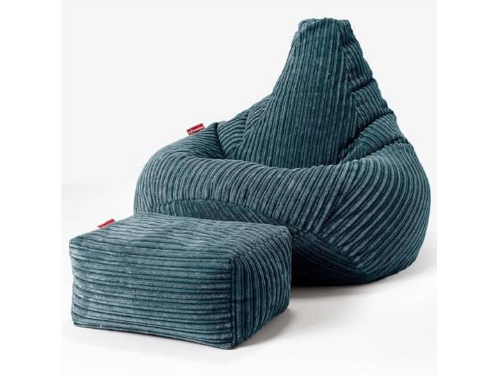 Lounge Pug, Gaming Sitzsack Sessel mit Hocker, Cord Blaugrün