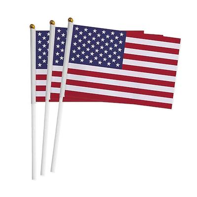 100 Stück handbetriebene Flaggen der Vereinigten Staaten, Unabhängigkeitstagsflagge, Polyester mit Stange, handbetriebene Flagge