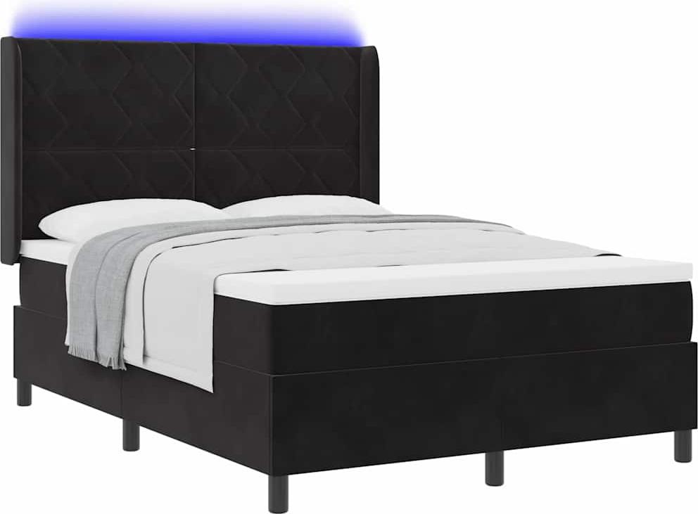 Boxspringbett mit LED-Lichtleisten Schwarz 140 x 200 cm Samt