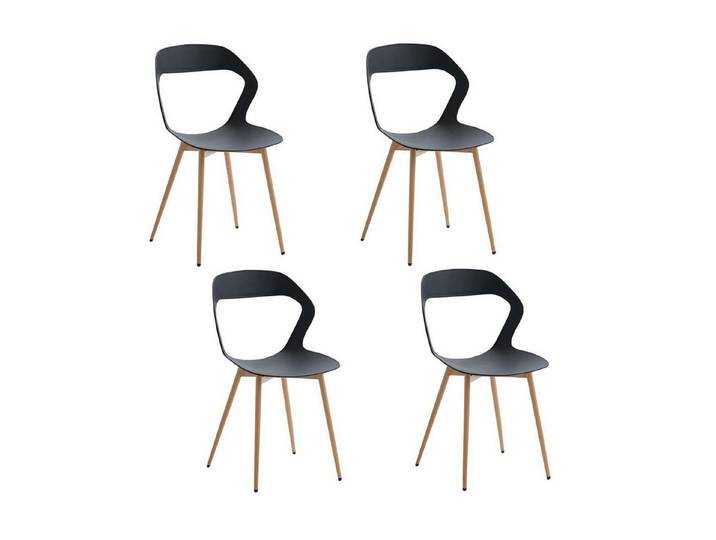LuxusKollektion Esszimmerstuhl Esszimmerstuhl Metallbeine Hohlrücken Holz 4er Set Schwarz 4er-Set