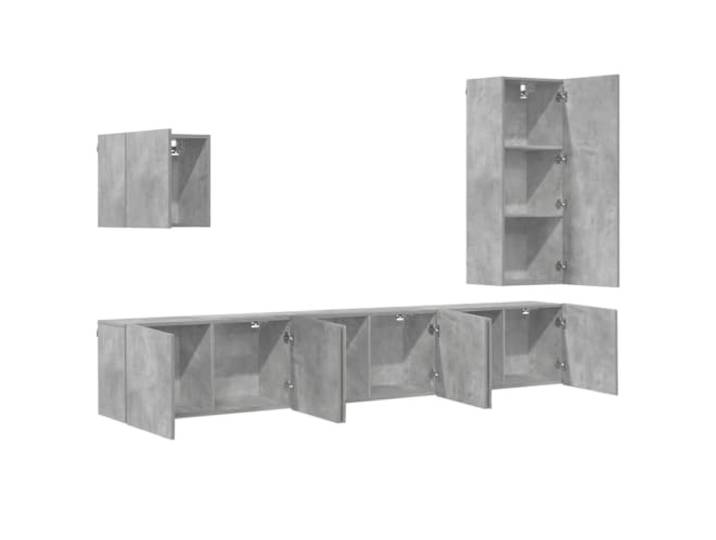 LMTYOENFG 5-TLG. TV Wandschrank Set Wohnwand Betongrau Holzwerkstoff Moderne Wandboard Hängeschränke für Wohnzimmer und Arbeitszimmer mit viel Stauraum in Beton-Optik.
