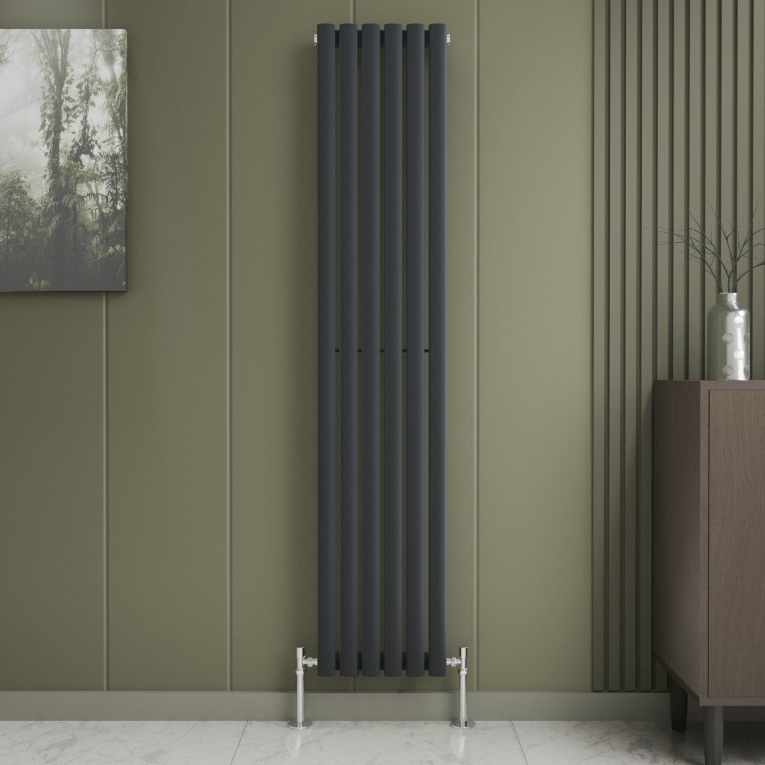iBathUK Princia Vertical Single Oval Panel Radiator Angled Valve Grey 1800cm H x 360cm W x 55cm D