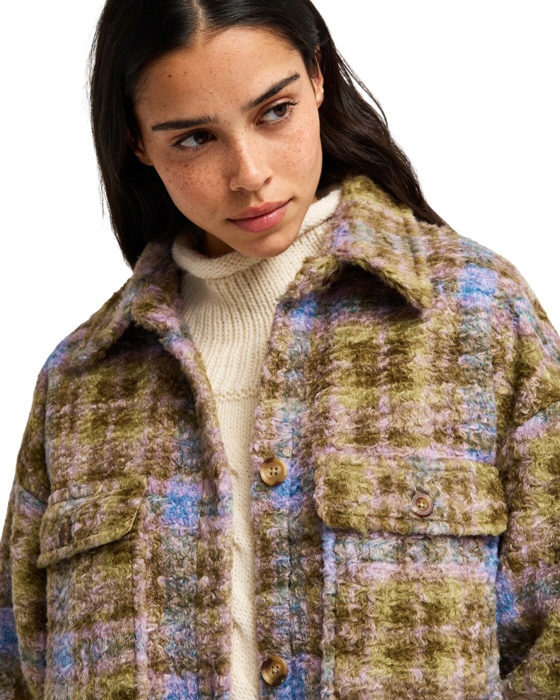 Fleecejacke ROXY "Over And Above", Damen, Gr. L, bunt (oil grün tartan plaid), Obermaterial: 100% Polyester., Jacken Fleecejacke