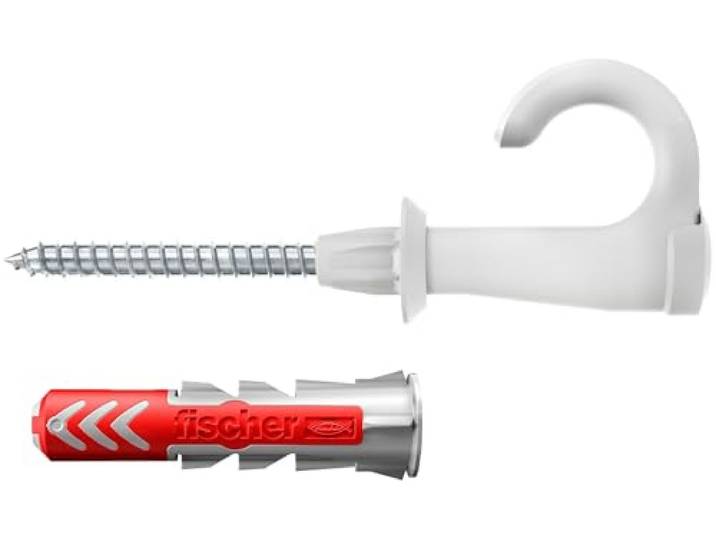 fischer 564171 Round, Set aus 25 Rundhaken-Schrauben und DuoPower 8 x 40 Dübeln, Spanplattenschrauben mit Haken, Flexible Schraubhaken zur Montage in zahlreichen Baustoffen EasyHook, Weiß