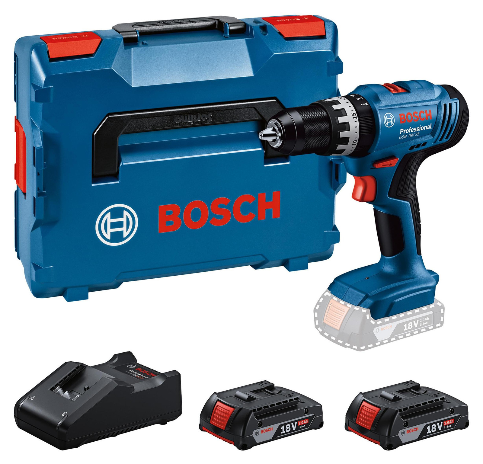 Bosch Professional Accu Klopboormachine GSB 18V-25 met 2 x GBA 2.0Ah Accu's en GAL 18V-40 L Lader