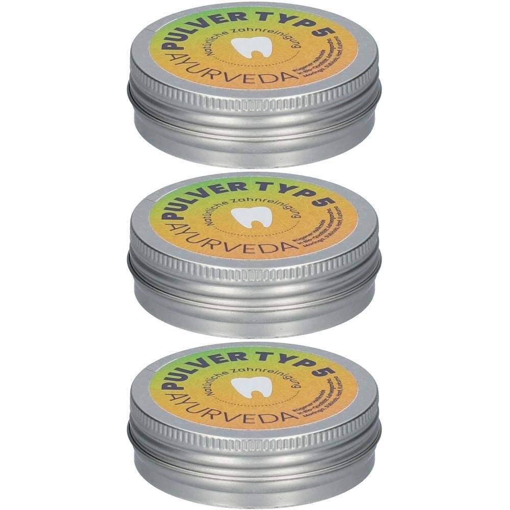 Zahnputzpulver Typ 5 - Kreide, Ashwagandha, Moringa, Süßholz, Hanf, Kurkuma - ayurvedische 3x20 g Pulver