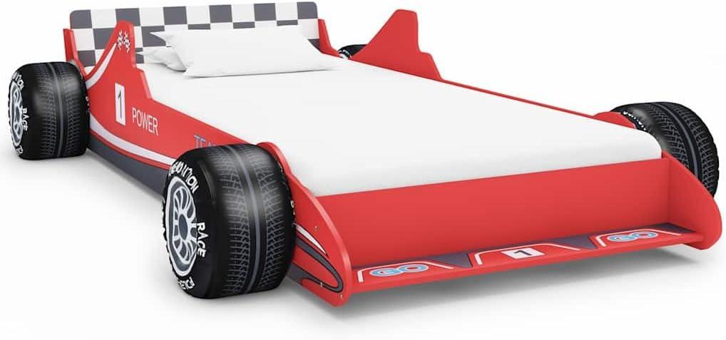 Rotes Kinderbett im Rennwagen-Design, 90 x 200 cm, mit Schutzgeländern und stabilen Sperrholzlatten für Sicherheit und Stabilität, aus hochwertigen Materialien, einfacher Aufbau