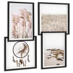 BILDER SET 4er Set - 50x50 cm & 40x60 cm Schwarzer Rahmen - Wiesen, Strand, Boho-Stil