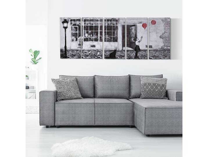 HOMCOM Impression Toile 5 Pièces 80x40cm Bois Noir Blanc Rouge