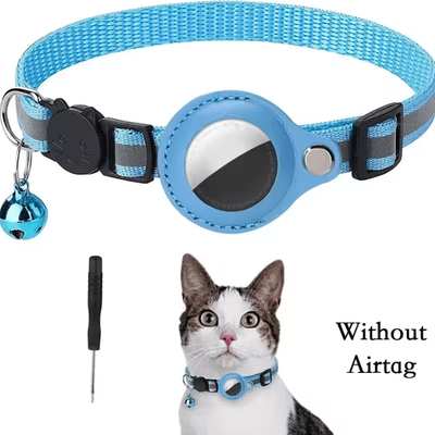 Inspire Curations Reflective AirTag Cat Collar Anti Lost GPS Tracker Collar With Bell & Protective Holder blue No Airtag