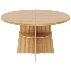 STILVORA Runder ausziehbarer Esstisch aus MDF in Natur, 110-150x110x77,5 cm, mit Ablage