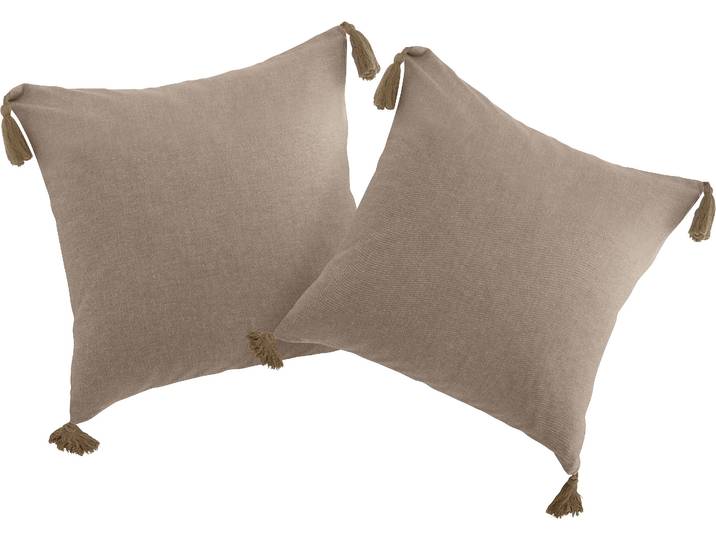 Dekokissen Jada , beige (beige, unifarben), B:50cm L:50cm, Baumwolle, LEGER HOME BY LENA GERCKE, Dekokissen_Sitzkissen_Kissenhüllen, Dekokissen, Kissenhülle ohne Füllung,Reißverschluß, 2er Set, modern, 50x50, Quaste