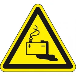 Dreifke® Warnschild Gefahren durch d.Aufladen v.Batterien, ASR/ISO, Kunststoff, SL 100mm