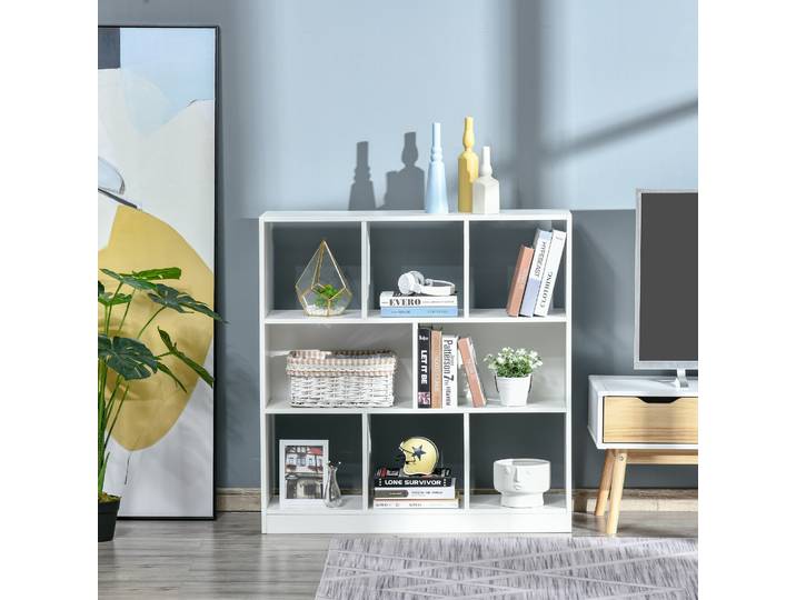 HOMCOM Bibliothèque Mobile 3 Niveaux 8 Plateaux MDF Blanc