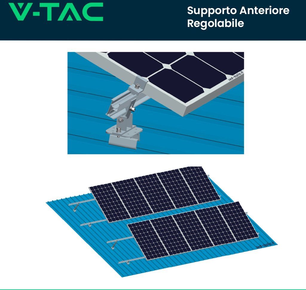 V-Tac 11417 Supporto Snodato Anteriore Regolabile Montaggio Di Pannelli Solari Fotovoltaici