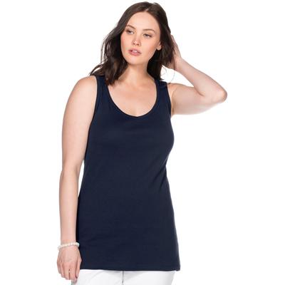 Tanktop SHEEGO, Damen, Gr. 58, blau (marine), 100% Baumwolle, unifarben, V-Ausschnitt, Tops Tanktop