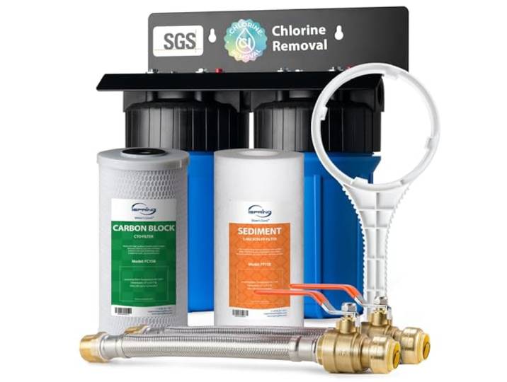 iSpring WGB21B 2-stufiges Hauswasser Wasserfilter, 11,4 x 25,4 cm, große Blau, 2,5 cm Anschlüsse, 1 Set Filterkartusche im Lieferumfang enthalten Feines Sediment und Kohlenstoff mit Schlauchverbindung