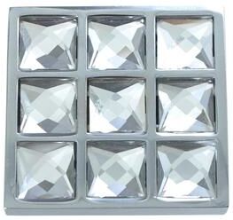 "Utopia Alley Gleam Grid 9 Crystal Cabinet Ring Pull Knob - Vintage Cabinet Hardware with Hand Finished Polished Chrome, 1.5"""