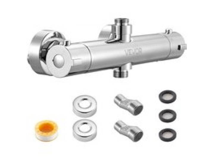 VEVOR Mitigeur de Douche Thermostatique à Verrouillage Sécurisé 38°C, Vanne Thermostatique avec Température Constante, Robinet de Douche à Eau Chaude et Froide, pour Salle de Bain Caravane, Argent