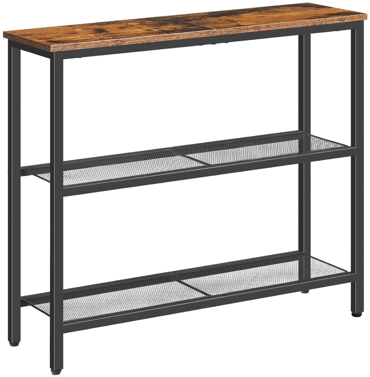 TRANKIELO Smalle Consoletafel - Vintage Bruin en Zwart - Multifunctioneel met 2 Planken