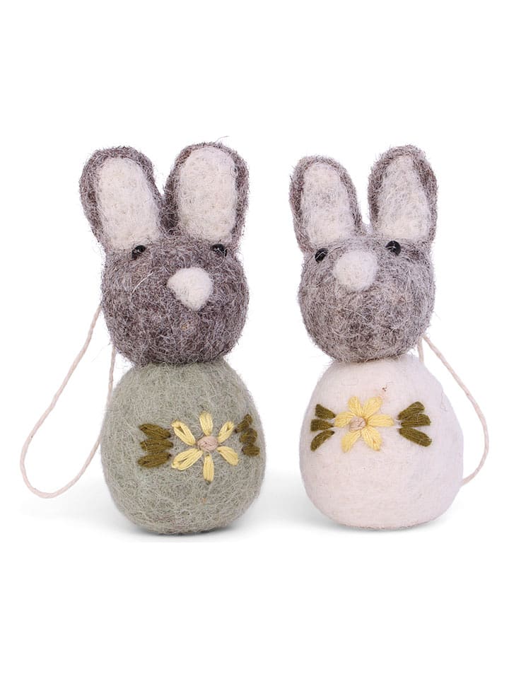 Gry & Sif 2er-Set: Dekohänger ''Bunny'' in Grau - (L)7,5 cm - onesize