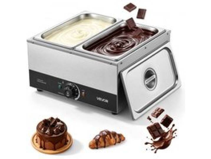 VEVOR Schokoladenschmelzmaschine 2 Abnehmbare Behälter Edelstahl 1,2 kW, für Bäckereien, Konditoreien und Restaurants, mit Temperaturregelung 30–85 ℃, Trockenlaufschutz, Schokoladentempiermaschine