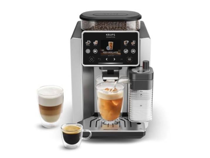 KRUPS Sensation Elite Hot & Cold Kaffeevollautomat, benutzerfreundlicher Touchscreen, Cold Brew Technologie, anpassbare Rezepte, Milk Maestro Technologie, Silber