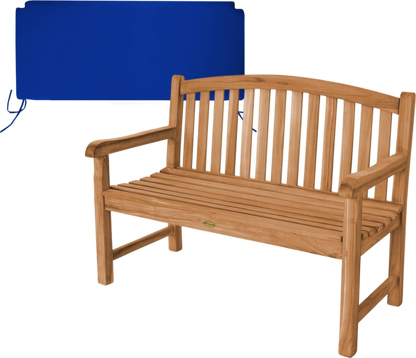 Teako Design Gartenbank Bari Teakholz Massiv 120x55cm mit Kissen Blau