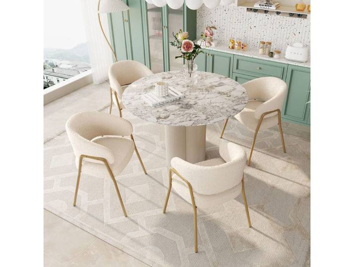Lot de 4 chaises style chic blanc pieds dorés stables mousse épaisse design élégant charge 150kg intérieur moderne