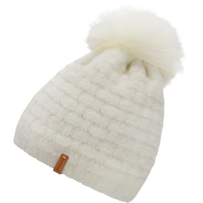 Beanie CHILLOUTS "Ronja Hat", Damen, weiß, Strick, Obermaterial: 98% Polyester, 2% Elasthan, Mützen Beanie, Flauschige Wintermütze mit abnehmbarem Pompon