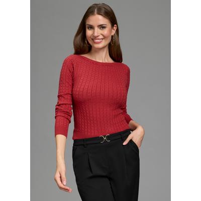 Strickpullover MELROSE, Damen, Gr. 36, rot, Feinstrick, Obermaterial: 50% Viskose, 28% Polyester, 22% Polyamid, Zopfmuster, sehr figurbetont hüftlang, U-Boot-Ausschnitt, Pullover Strickpullover, mit Zopfmuster, aus weicher Viskosemischung
