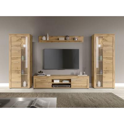 Wohnwand OTTO HOME "AOSTA, Breite 310cm, 4-teilige Wohn-Kombination", braun (wotan eiche nachbildung), B:310cm H:159cm T:40cm, Kastenmöbel-Sets, Wohnwand, Wohnwand, Kombination, Anbauwand, Möbel Set, Schrankwand, Möbel Kombi